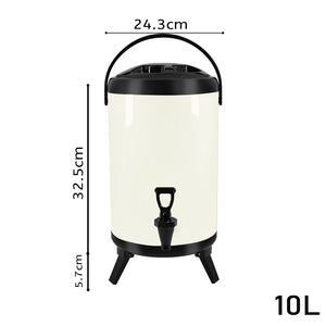 SOGA 8X 10L Stainless Steel Insulated Milk Tea Barrel Hot and Cold Beverage Dispenser Container with Faucet White
