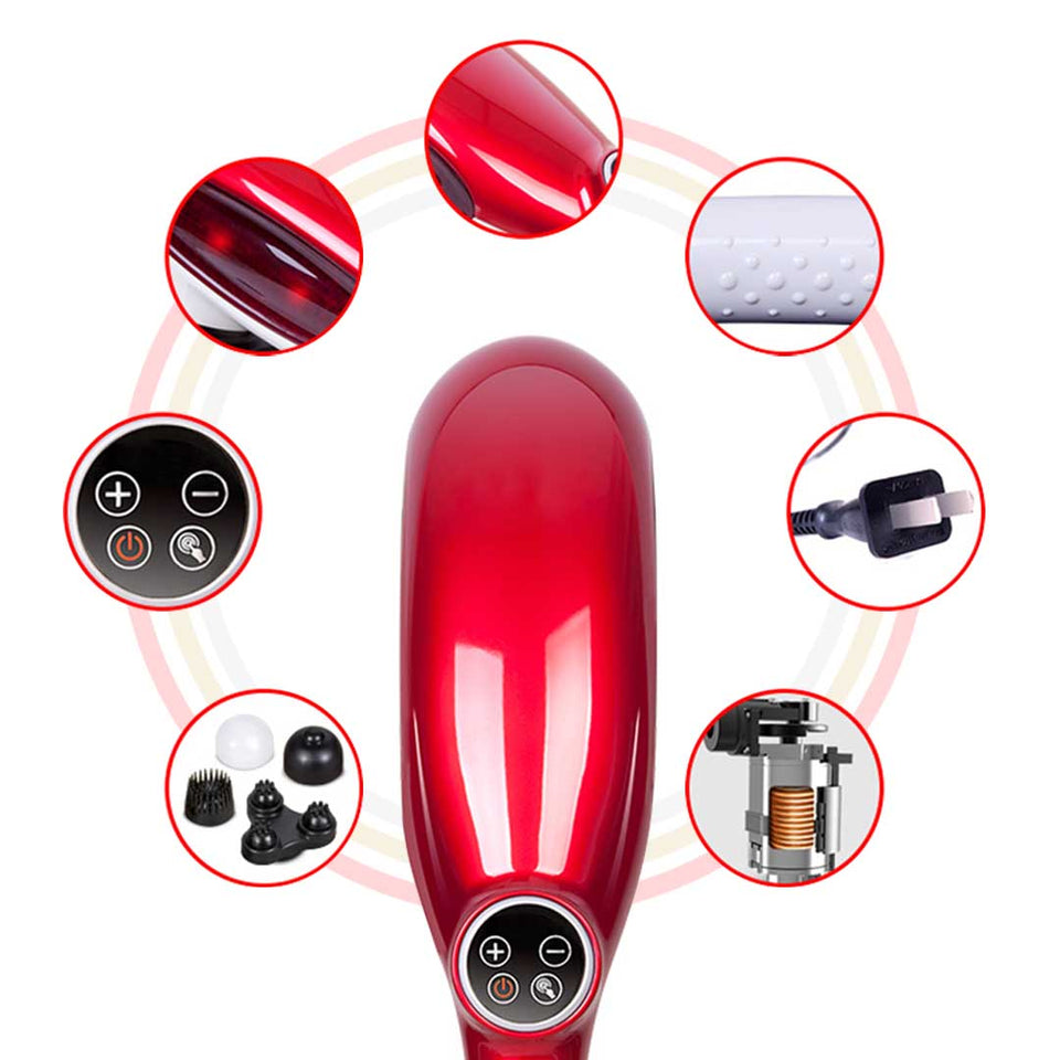 SOGA 6 Heads Portable Handheld Massager Soothing Stimulate Blood Flow Shoulder Red