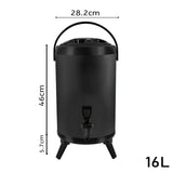 SOGA 4X 16L Stainless Steel Insulated Milk Tea Barrel Hot and Cold Beverage Dispenser Container with Faucet Black