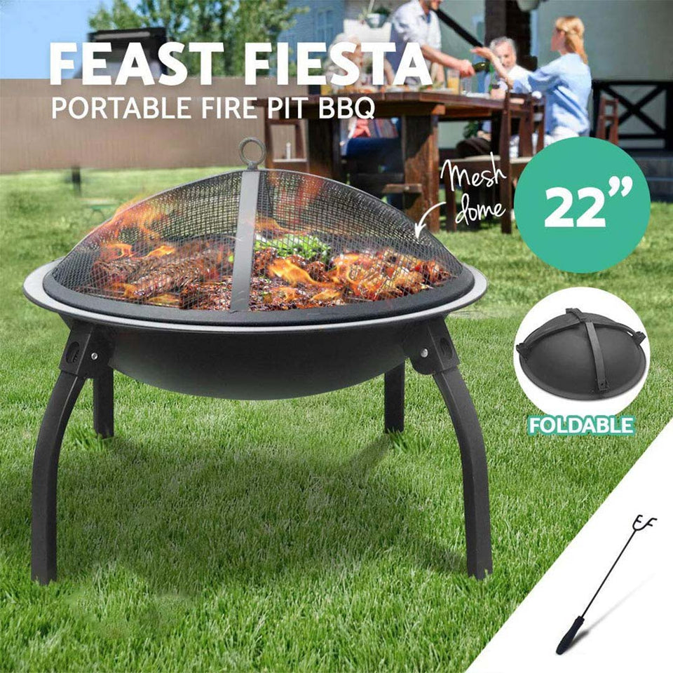 SOGA 2X 2 in 1 Outdoor Portable Fold Fire Pit BBQ Grill Patio Camping Heater Fireplace 56cm