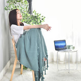 SOGA 2X Green Tassel Fringe Knitting Blanket Warm Cozy Woven Cover Couch Bed Sofa Home Decor