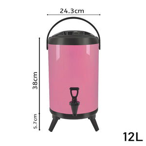 SOGA 4X 12L Stainless Steel Insulated Milk Tea Barrel Hot and Cold Beverage Dispenser Container with Faucet Pink