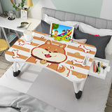 SOGA Cute Dog Design Portable Bed Table Adjustable Foldable Bed Sofa Study Table Laptop Mini Desk with Drawer and Cup Slot Home Decor