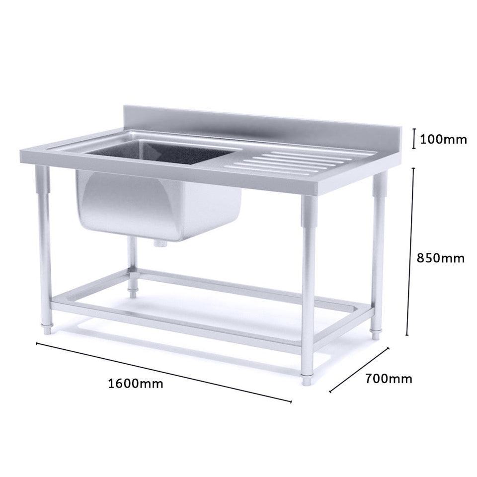 SOGA Commercial Kitchen Sink Work Bench Stainless Steel Food Prep 160*70*85cm