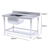 SOGA Commercial Kitchen Sink Work Bench Stainless Steel Food Prep 160*70*85cm