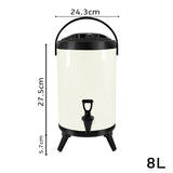 SOGA 8X 8L Stainless Steel Insulated Milk Tea Barrel Hot and Cold Beverage Dispenser Container with Faucet White