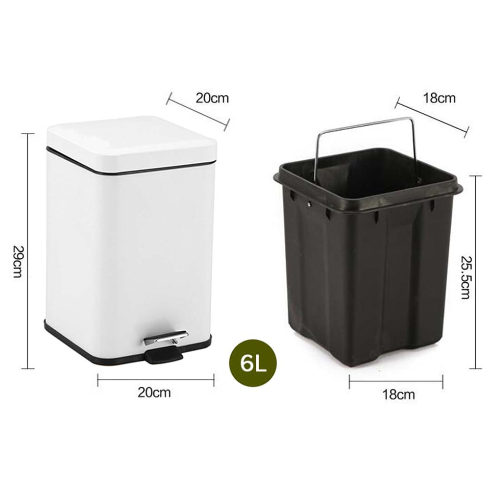 SOGA 2X Foot Pedal Stainless Steel Rubbish Recycling Garbage Waste Trash Bin Square 6L White