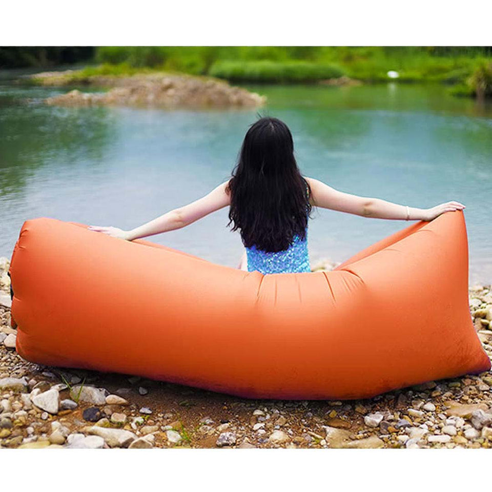 2X Fast Inflatable Sleeping Bag Lazy Air Sofa Orange/Green