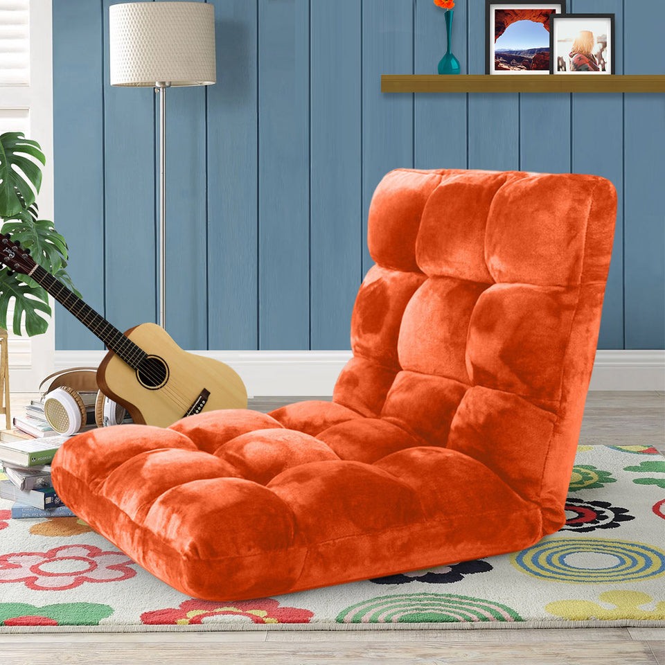 SOGA 2 Pack 6-Position Folding Floor Recliner Chairs Orange