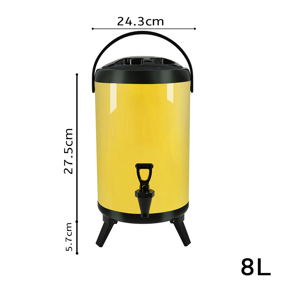 SOGA 8L Stainless Steel Insulated Milk Tea Barrel Hot and Cold Beverage Dispenser Container with Faucet Yellow