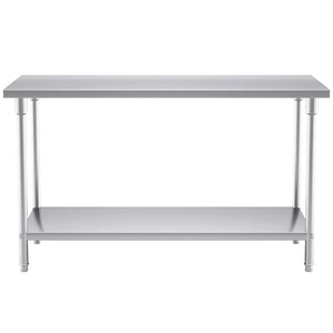 SOGA 2-Tier Commercial Catering Kitchen Stainless Steel Prep Work Bench Table 150*70*85cm