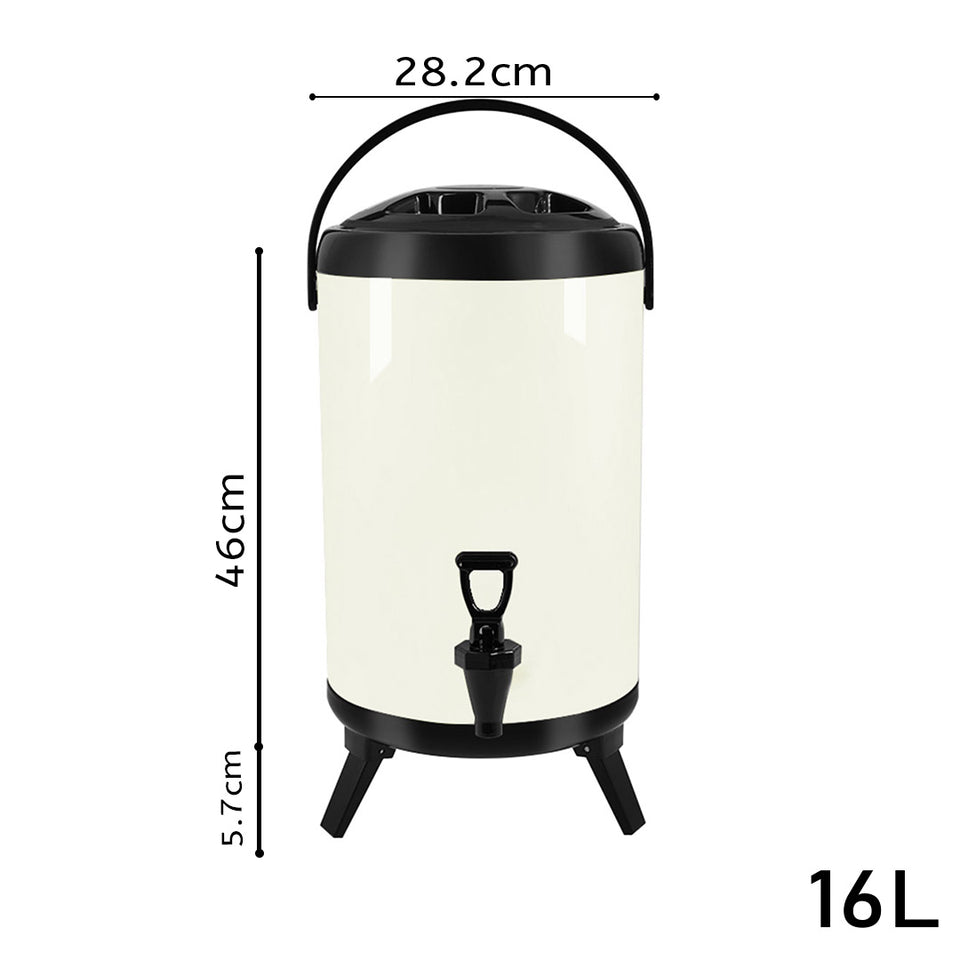 SOGA 2X 16L Stainless Steel Insulated Milk Tea Barrel Hot and Cold Beverage Dispenser Container with Faucet White