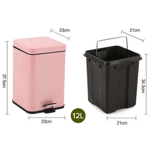 SOGA Foot Pedal Stainless Steel Square Trash Bin Pink 12L