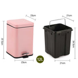 SOGA Foot Pedal Stainless Steel Square Trash Bin Pink 12L