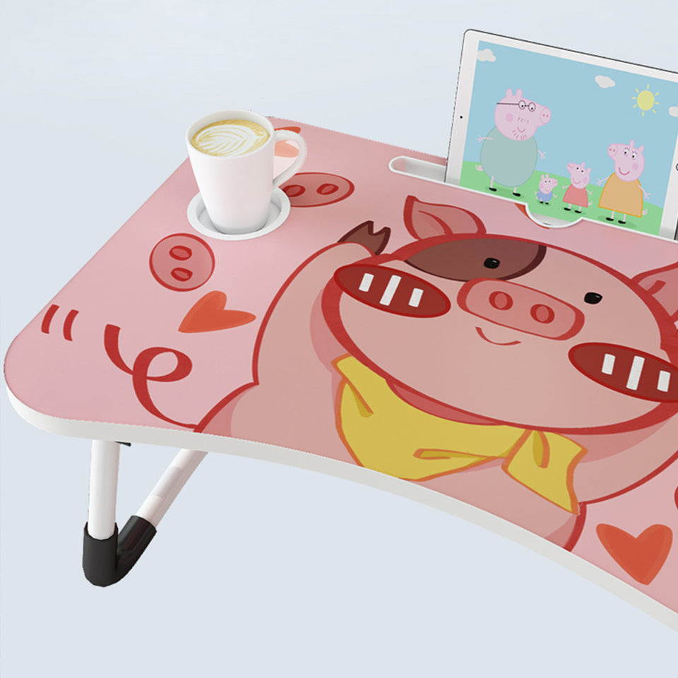 SOGA 2X Cute Pig Design Portable Bed Table Adjustable Foldable Bed Sofa Study Table Laptop Mini Desk with Drawer and Cup Slot Home Decor