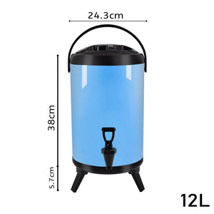 SOGA 4X 12L Stainless Steel Insulated Milk Tea Barrel Hot and Cold Beverage Dispenser Container with Faucet Blue