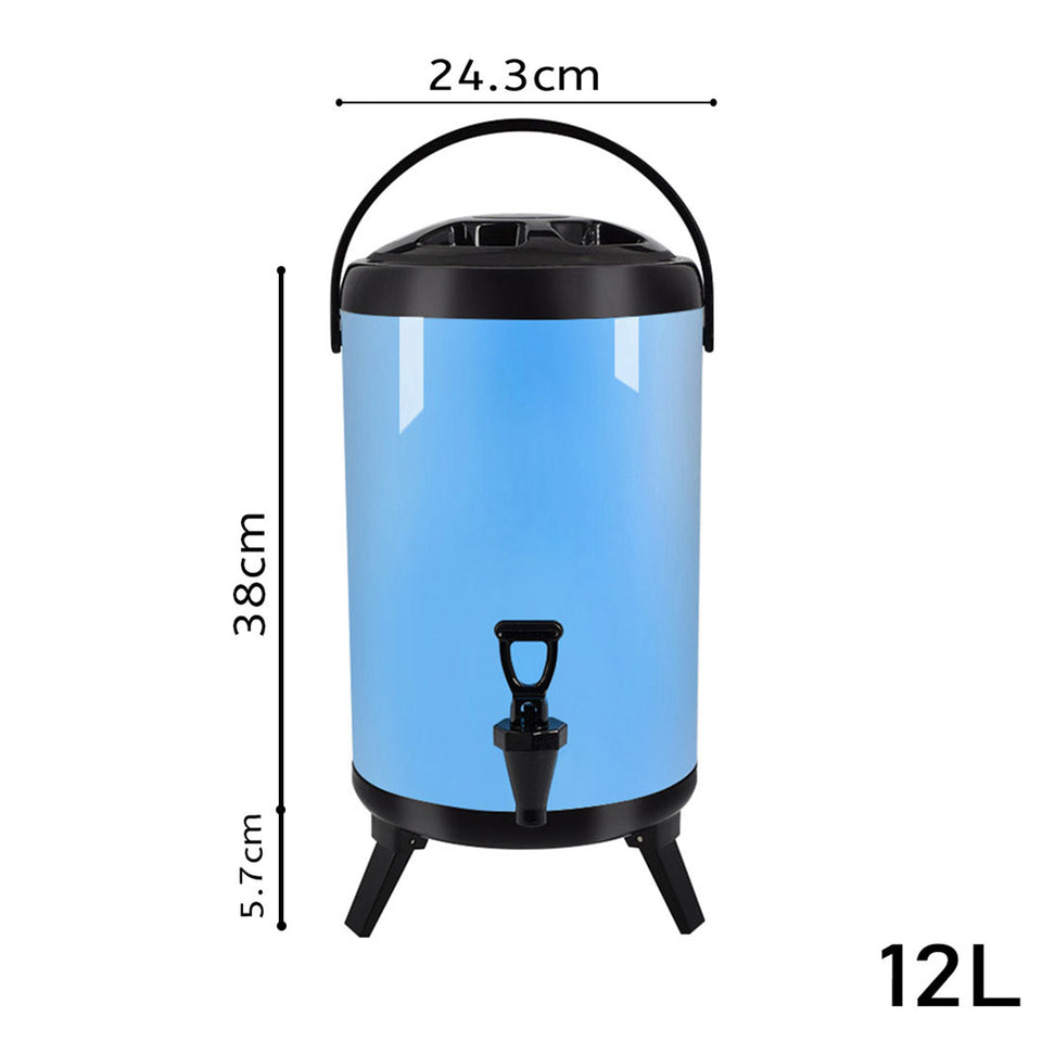 SOGA 4X 12L Stainless Steel Insulated Milk Tea Barrel Hot and Cold Beverage Dispenser Container with Faucet Blue