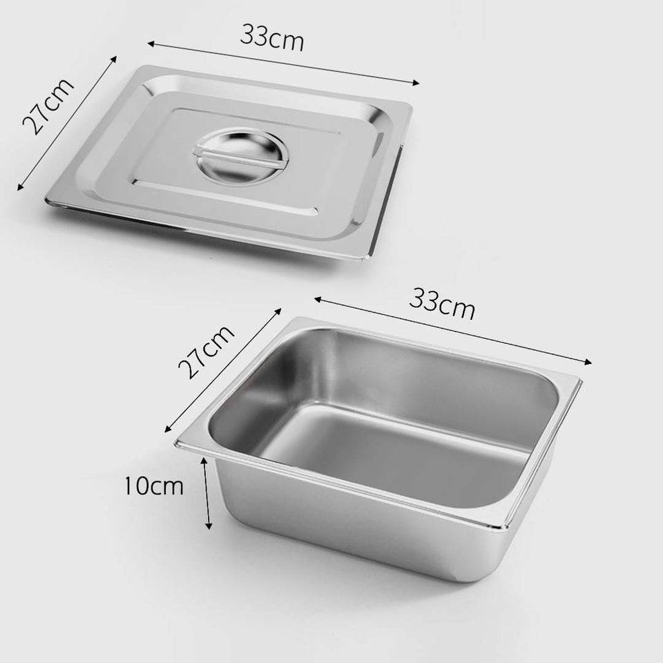 SOGA Gastronorm GN Pan Full Size 1/2 GN Pan 10cm Deep Stainless Steel Tray With Lid