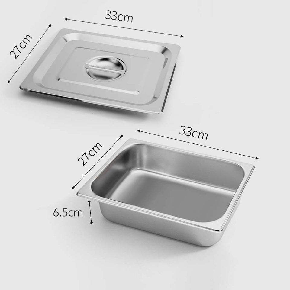 SOGA 6X Gastronorm GN Pan Full Size 1/2 GN Pan 6.5cm Deep Stainless Steel Tray With Lid
