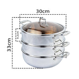 SOGA 3 Tier 30cm Heavy Duty Stainless Steel Food Steamer Vegetable Pot Stackable Pan Insert with Glass Lid