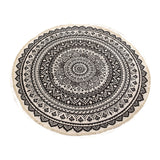 SOGA 2X Black Carpet Soft Linen Bohemian Non-Slip Floor Retro Minimalist Round Rug Home Decor with Tassels