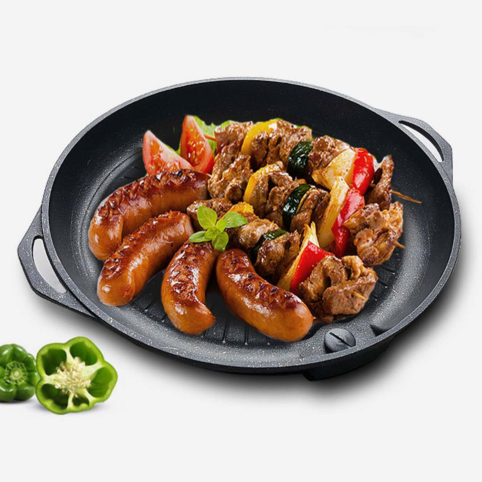 SOGA Non Stick Stone Coated Korean BBQ Grill Plate Round