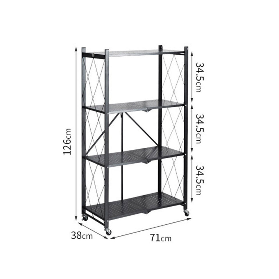 SOGA 2X 4 Tier Steel Foldable Kitchen Cart Multi-Functional Shelves with Wheels