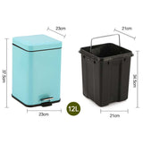 SOGA Foot Pedal Stainless Steel Rubbish Recycling Garbage Waste Trash Bin Square 12L Blue