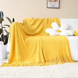 SOGA 2X Yellow Acrylic Knitted Throw Blanket Solid Fringed Warm Cozy Woven Cover Couch Bed Sofa Home Decor