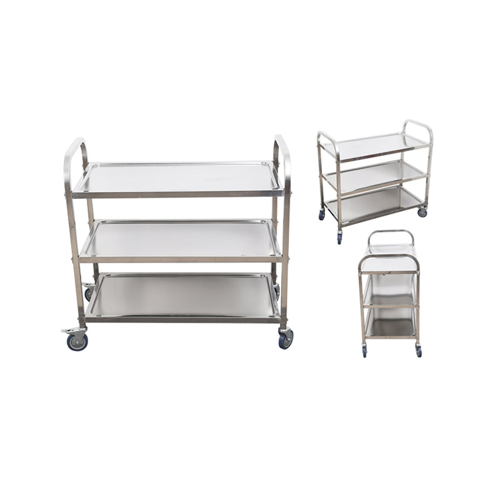SOGA 2X 3 Tier Stainless Steel Kitchen Food Cart Trolley Utility Large 95x50x95cm