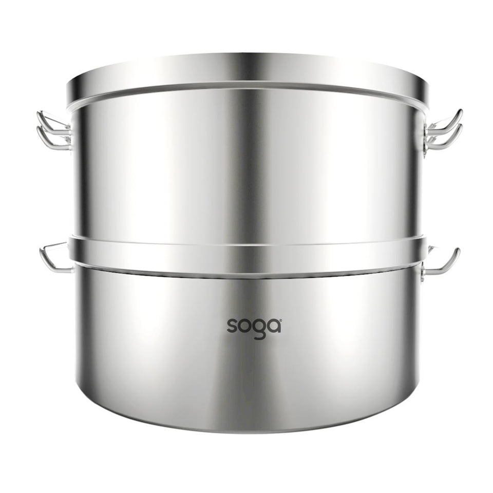 SOGA Commercial 304 Stainless Steel Steamer With 2 Tiers Top Food Grade 35*22cm