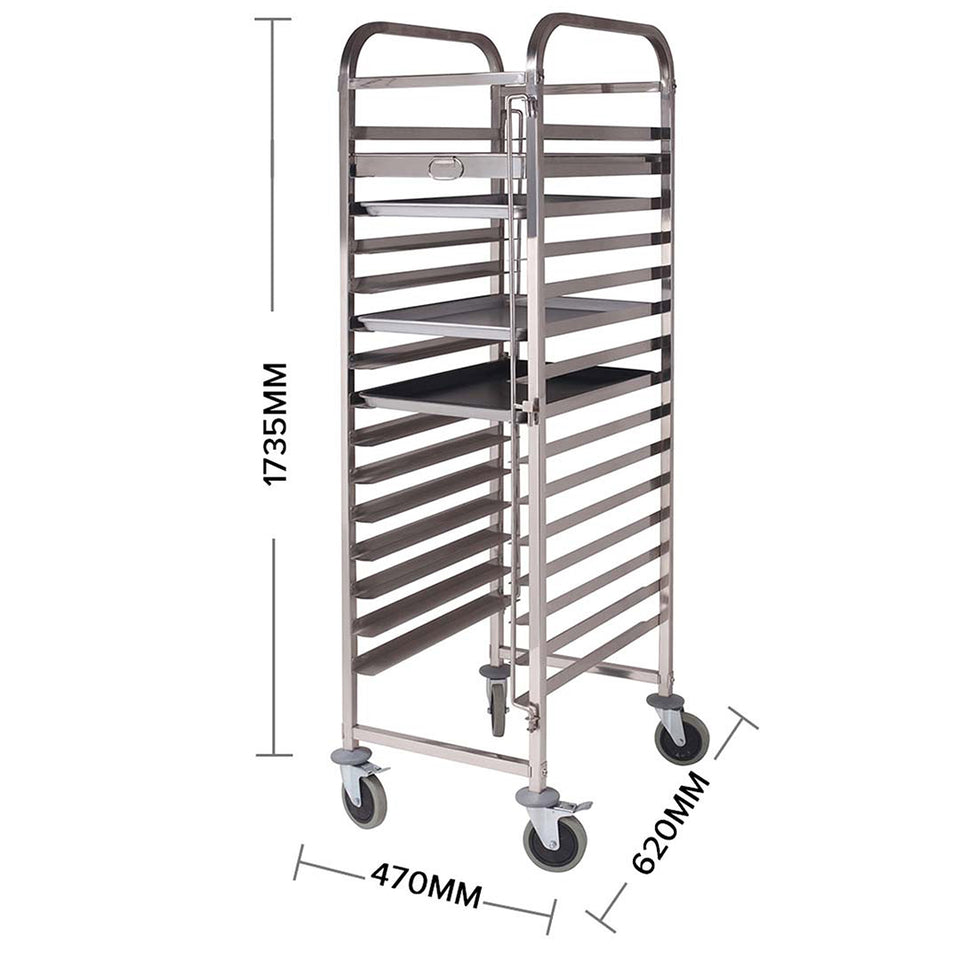 SOGA Gastronorm 15 Tier Stainless Steel Trolley with Aluminum Baking Tray 60x40x5cm