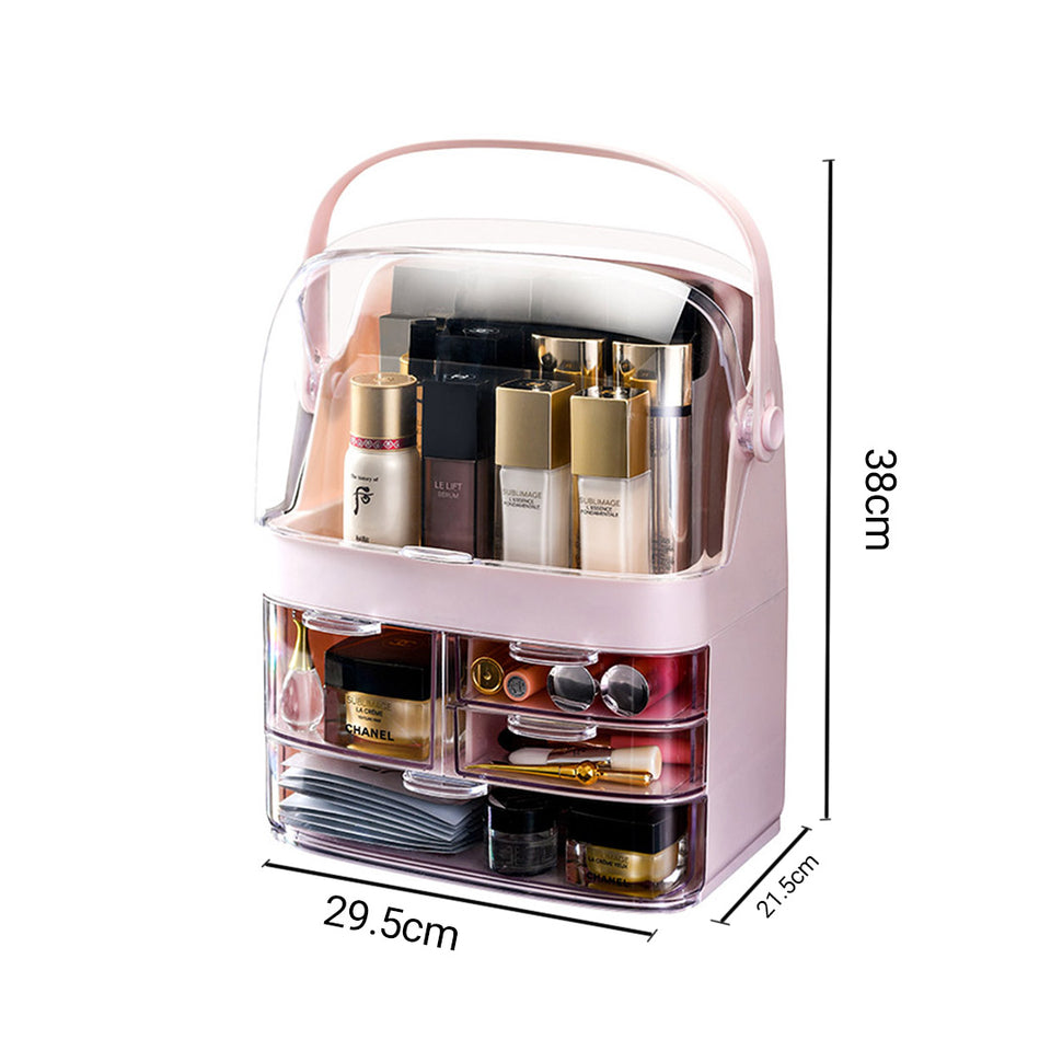 SOGA 3 Tier Pink Countertop Makeup Cosmetic Storage Organiser Skincare Holder Jewelry Storage Box with Handle
