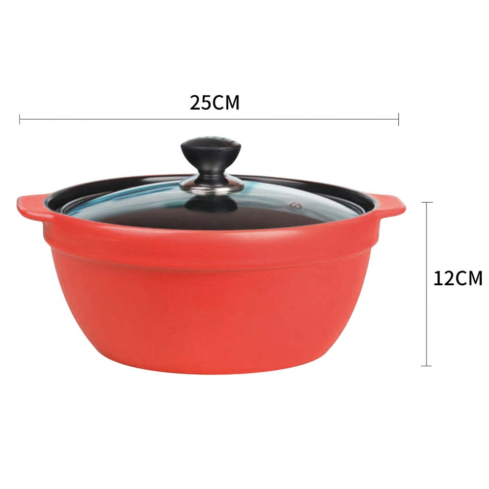 2X 3.5L Ceramic Casserole Stew Cooking Pot with Glass Lid Orange