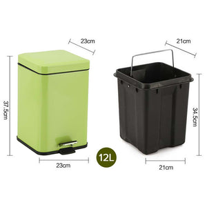 SOGA Foot Pedal Stainless Steel Rubbish Recycling Garbage Waste Trash Bin Square 12L Green