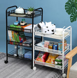 SOGA 3 Tier Steel Black Bee Mesh Kitchen Cart Multi-Functional Shelves Storage Organizer with Wheels