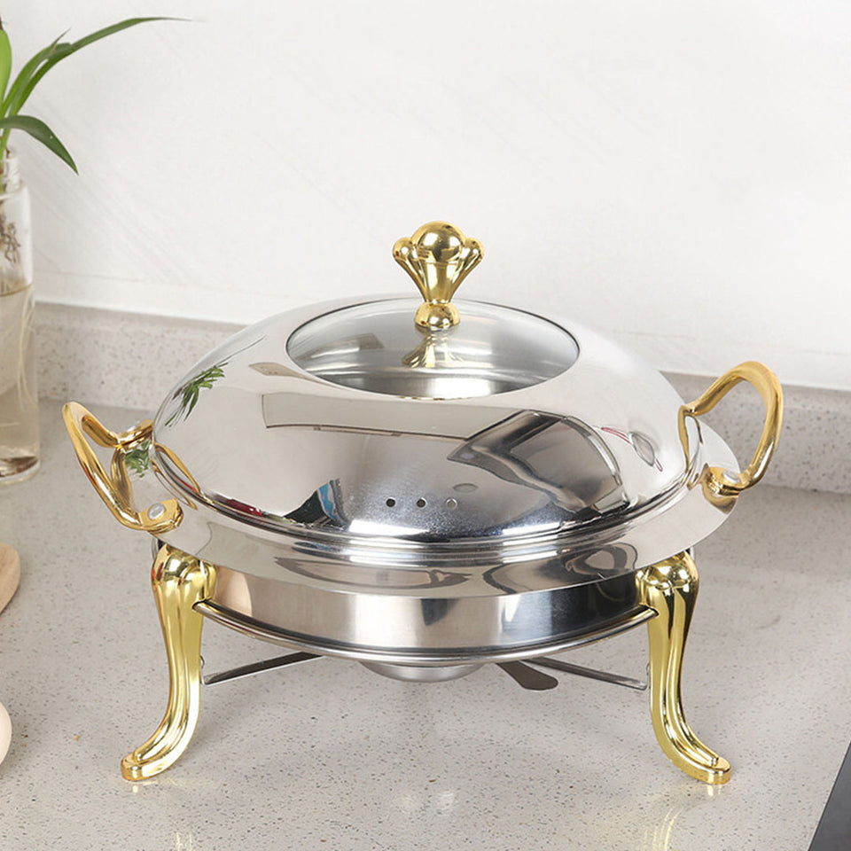 SOGA 2X Stainless Steel Gold Accents Round Buffet Chafing Dish Cater Food Warmer Chafer with Glass Top Lid