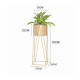 SOGA 70cm Gold Metal Plant Stand with Gold Flower Pot Holder Corner Shelving Rack Indoor Display