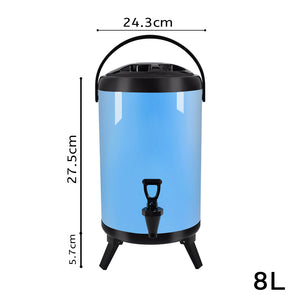 SOGA 4X 8L Stainless Steel Insulated Milk Tea Barrel Hot and Cold Beverage Dispenser Container with Faucet Blue