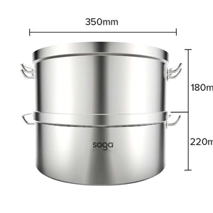 SOGA 2X Commercial 304 Stainless Steel Steamer With 2 Tiers Top Food Grade 35*22cm