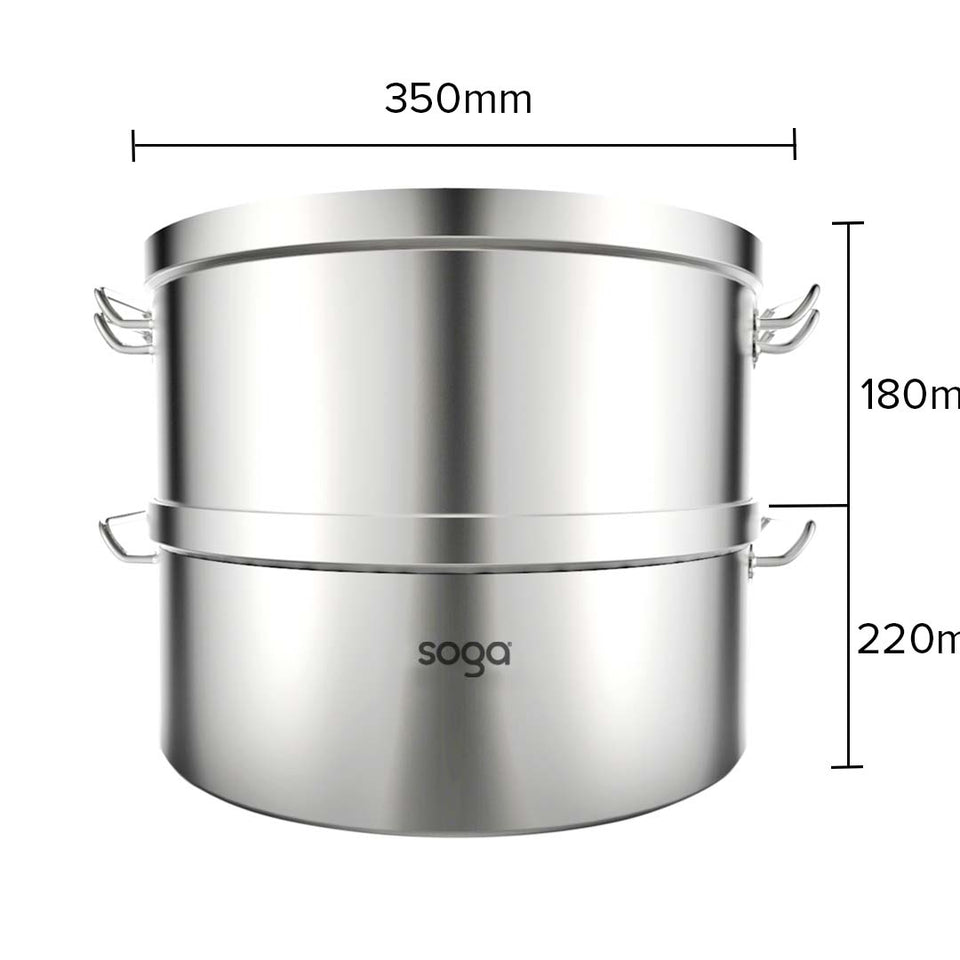 SOGA 2X Commercial 304 Stainless Steel Steamer With 2 Tiers Top Food Grade 35*22cm