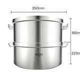 SOGA 2X Commercial 304 Stainless Steel Steamer With 2 Tiers Top Food Grade 35*22cm