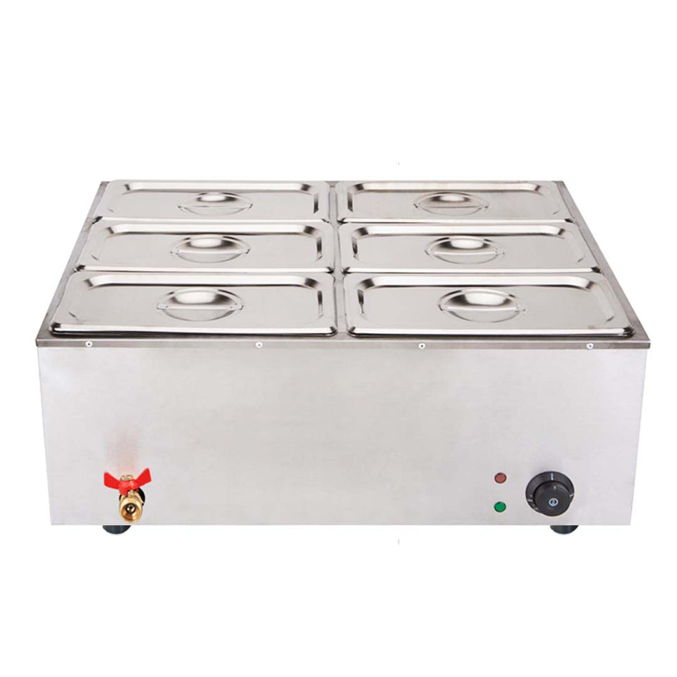 SOGA Stainless Steel 6 X 1/3 GN Pan Electric Bain-Marie Food Warmer with Lid