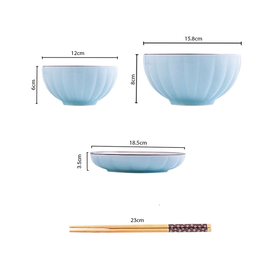 SOGA Blue Japanese Style Ceramic Dinnerware Crockery Soup Bowl Plate Server Kitchen Home Decor Set of 12