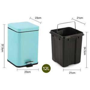 SOGA 2X Foot Pedal Stainless Steel Rubbish Recycling Garbage Waste Trash Bin Square 12L Blue