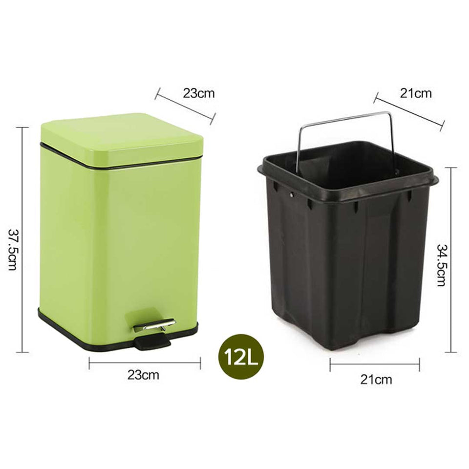 SOGA 2X Foot Pedal Stainless Steel Rubbish Recycling Garbage Waste Trash Bin Square 12L Green