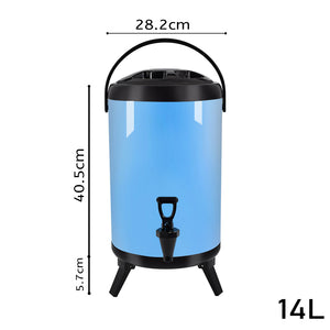 SOGA 4X 14L Stainless Steel Insulated Milk Tea Barrel Hot and Cold Beverage Dispenser Container with Faucet Blue