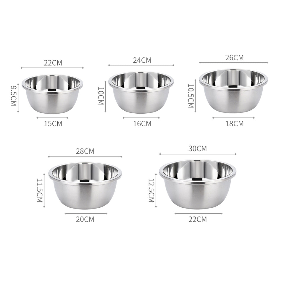 SOGA 2X 5Pcs Deepen Polished Stainless Steel Stackable Baking Washing Mixing Bowls Set Food Storage Basin