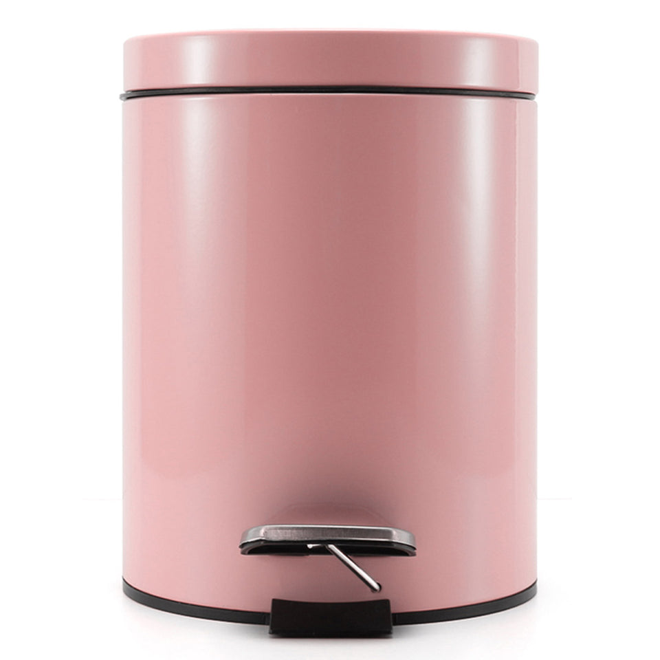 SOGA 12L Modern Foot Pedal Trash Bin Waste Kitchen Bathroom Stainless Steel Round Pink