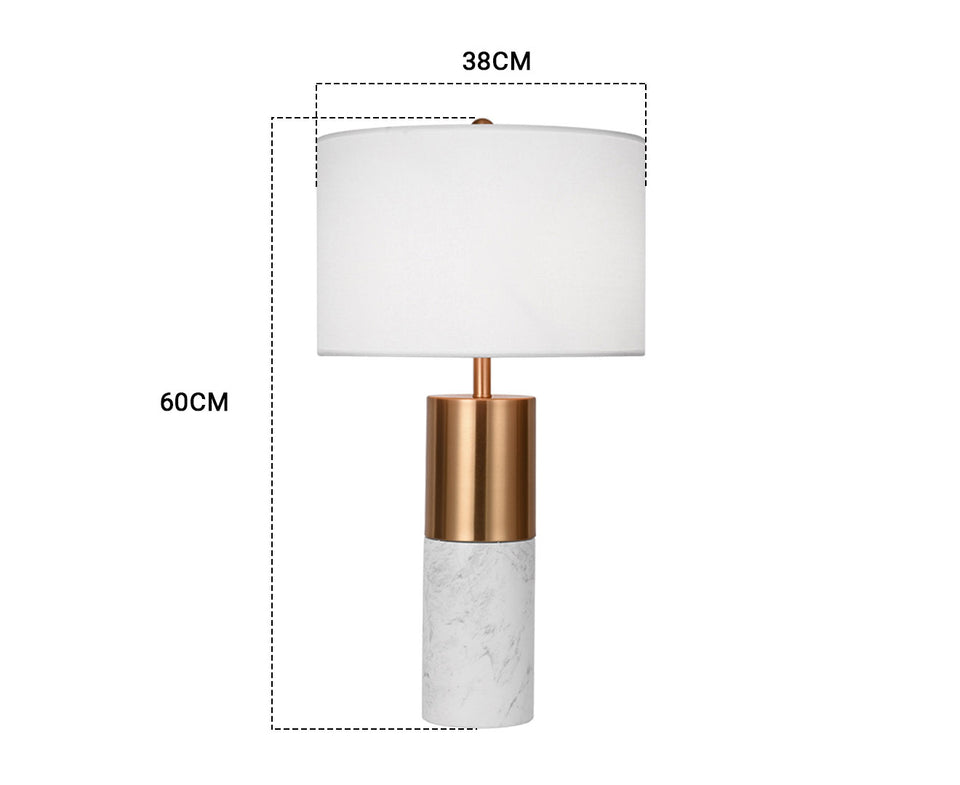 SOGA 2X 60cm White Marble Bedside Modern Desk Table Lamp Living Room Shade with Cylinder Base